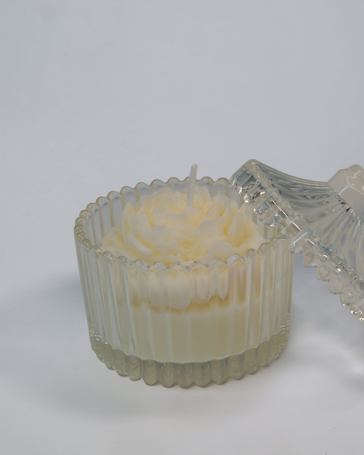 Mărturie de nuntă, lumânare în formă de bujor în recipient de sticlă, ceară de soia, Luxora Candles