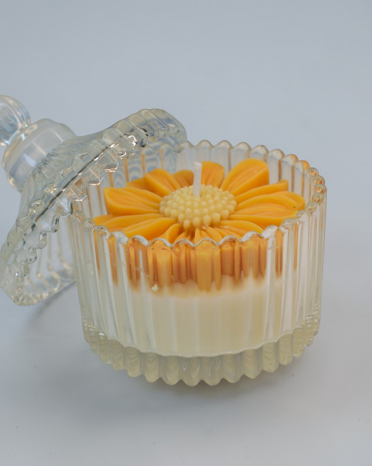 Mărturie de nuntă, lumânare în formă de floare în recipient de sticlă, ceară de soia, Luxora Candles