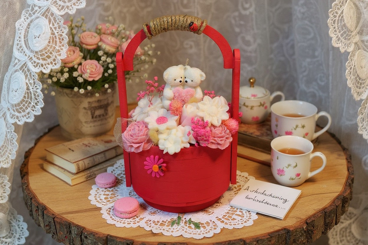 aranjament floral decorativ Luxora cu lumânări handmade și elemente decorative