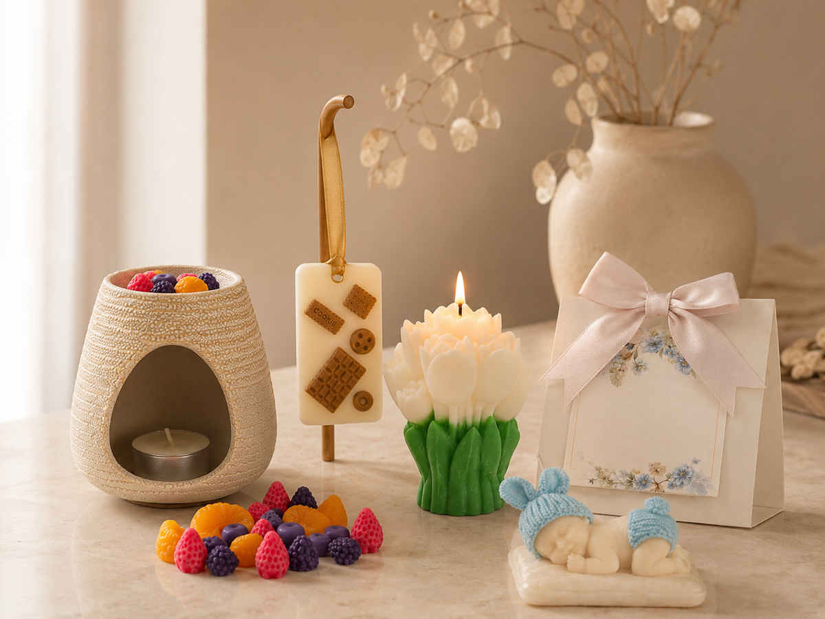 Wax melts, lumânări parfumate și arzător ceramic Luxora, într-un interior cald și minimalist