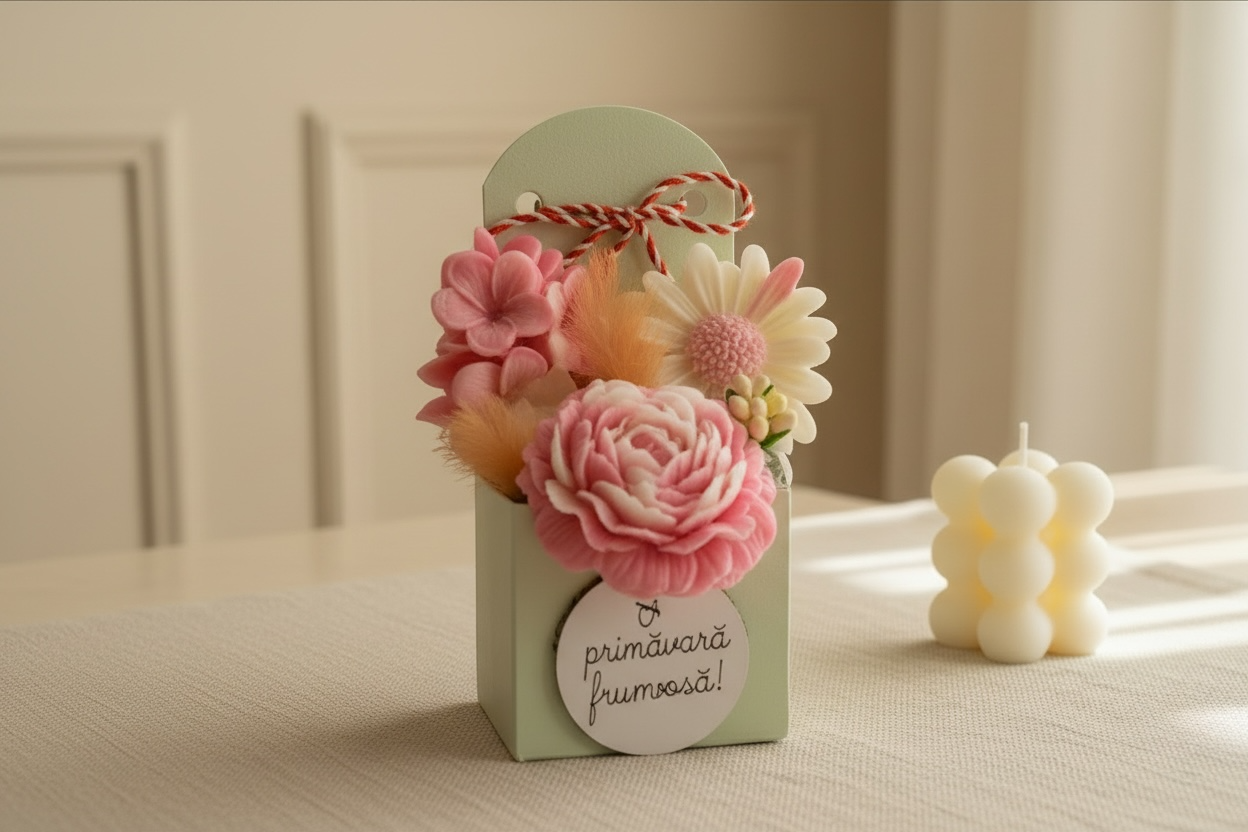 buchet floral decorativ realizat manual din ceară parfumată de soia Luxora