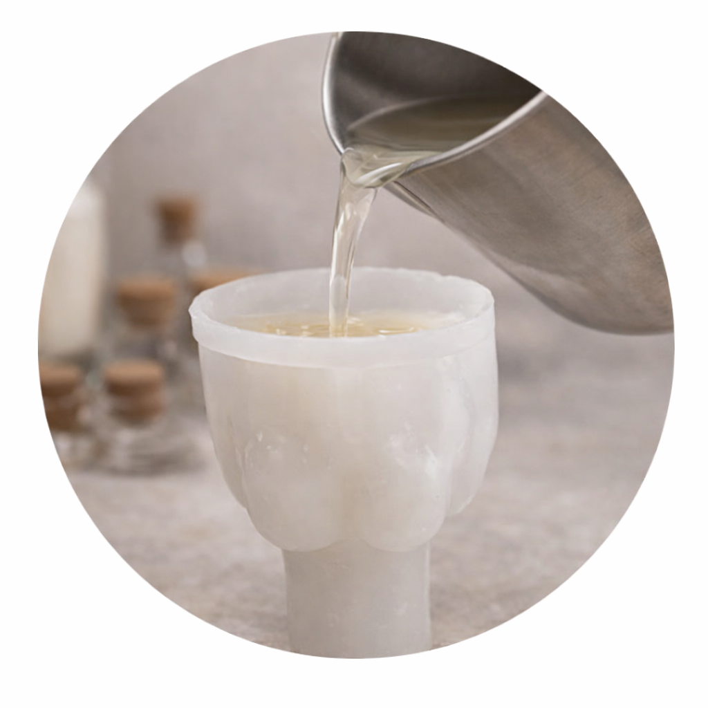 turnarea manuală a lumânărilor decorative Luxora din ceară de soia în matrițe