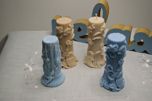 Lumânare decorativă cu design rotativ și formă neregulată, realizată manual, cu aspect sculptural pentru decor interior
