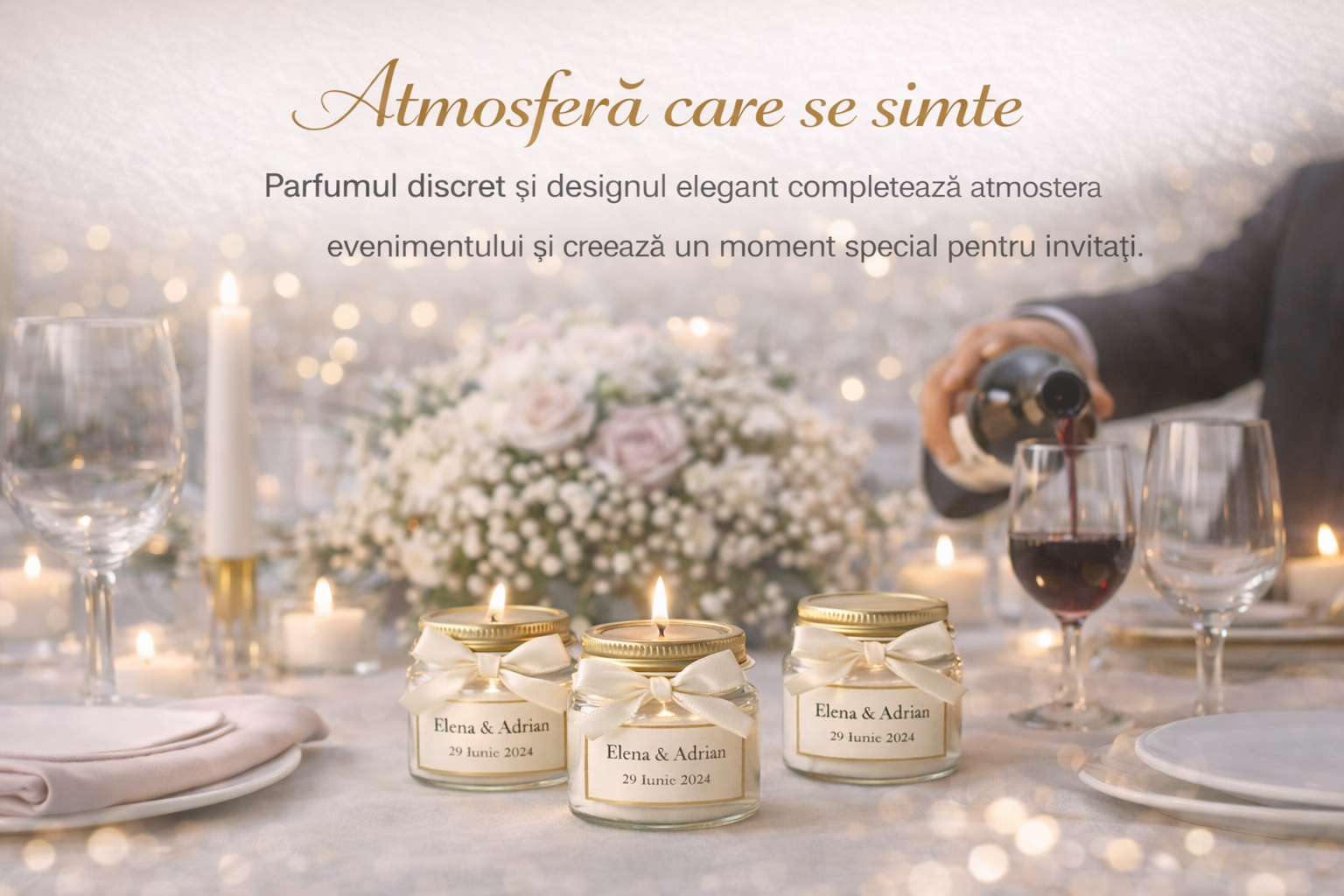 Mărturii pentru invitați lumânări parfumate personalizate oferite la nuntă