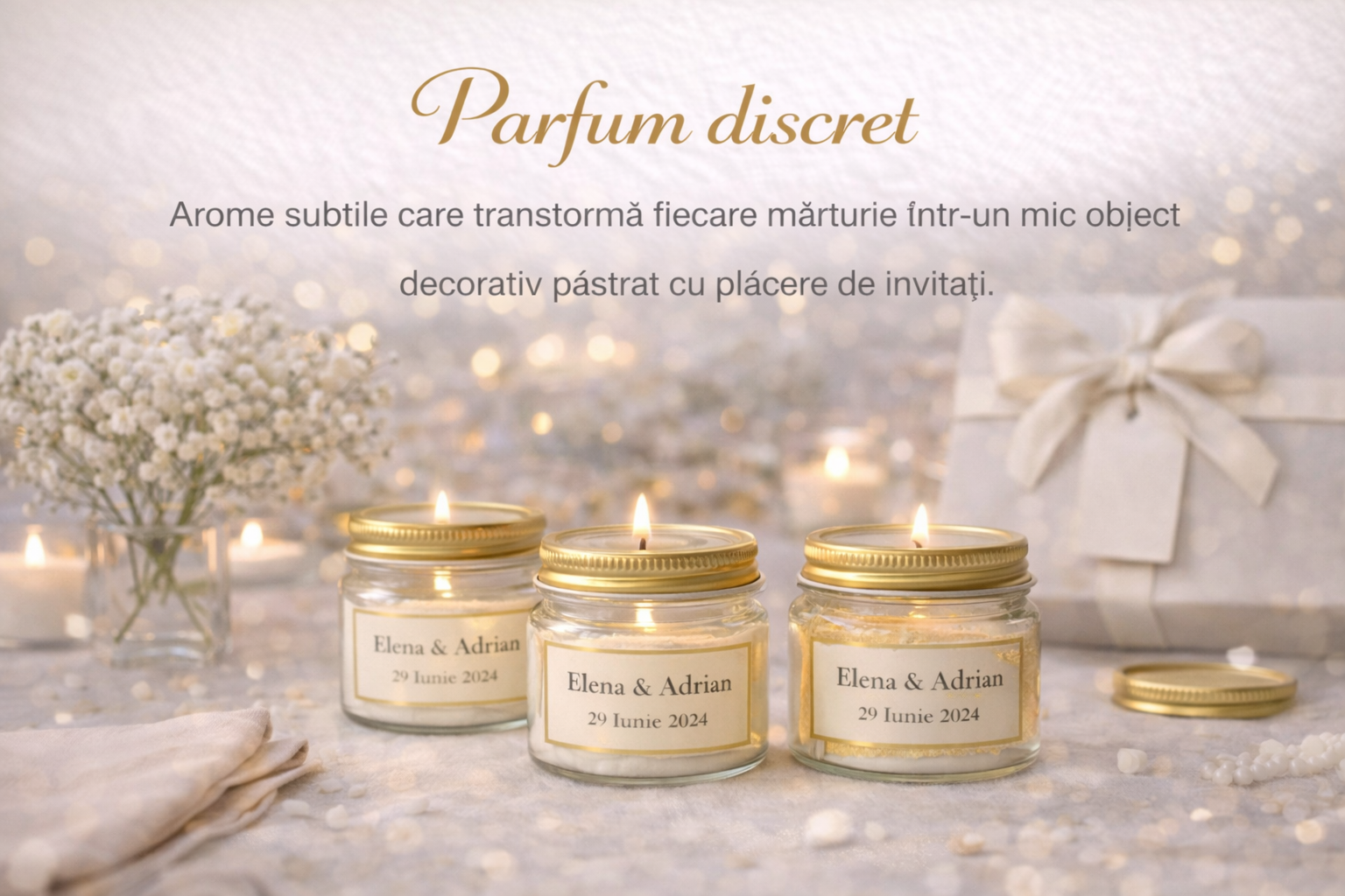 Mărturii lumânări parfumate elegante oferite invitaților la evenimente speciale
