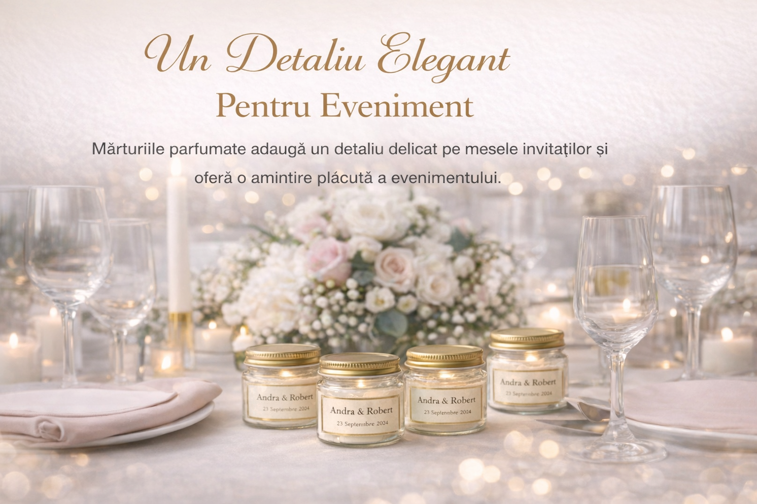 Lumânări mărturii cu etichete personalizate pentru nuntă sau botez