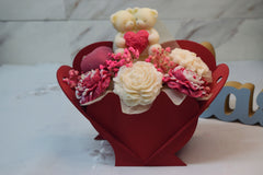 Set decorativ – suport în formă de inimă cu flori și ursuleți